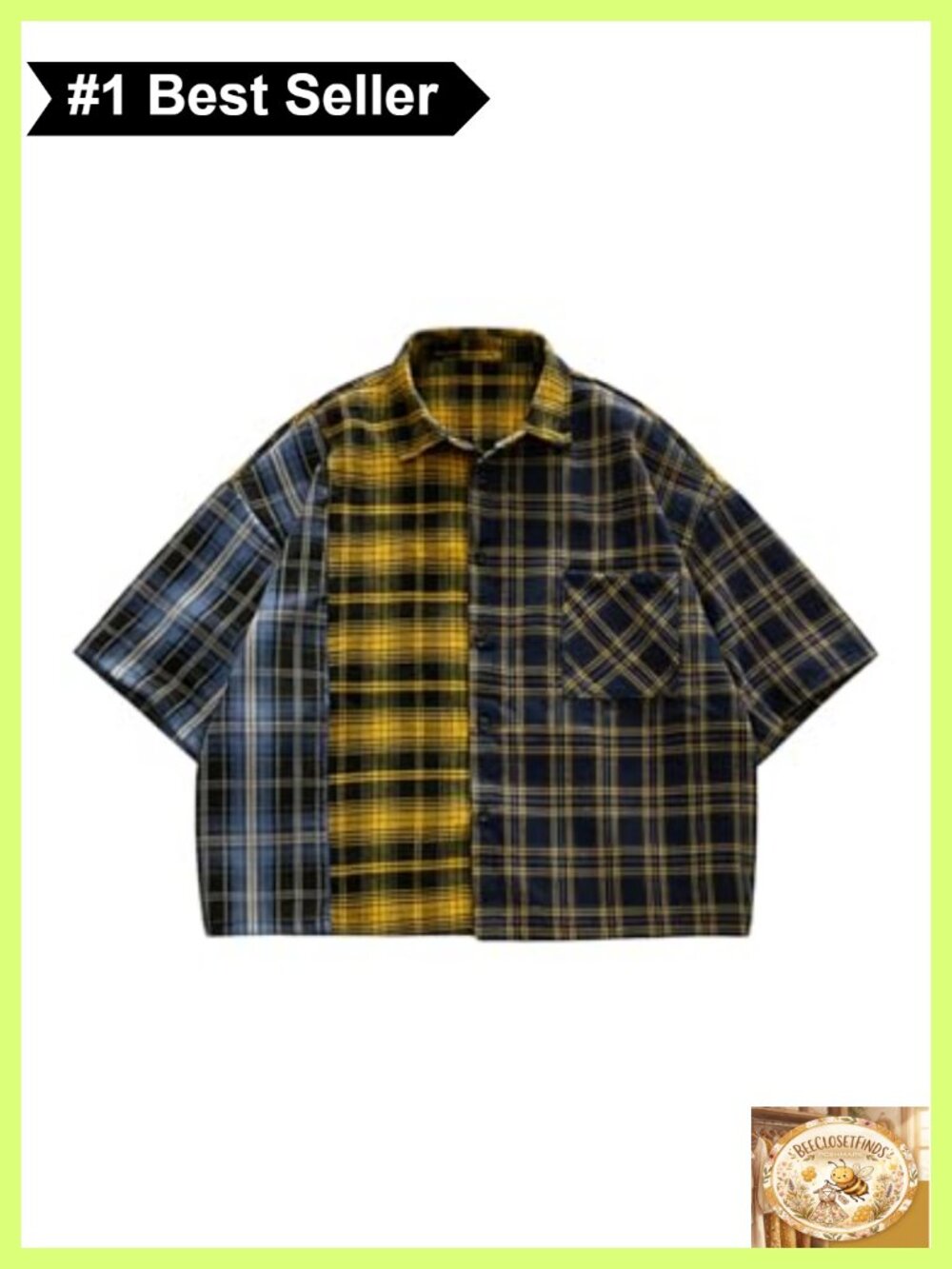 Men's Cropped Button Down Plaid Boxy Short Sleeve Shirt